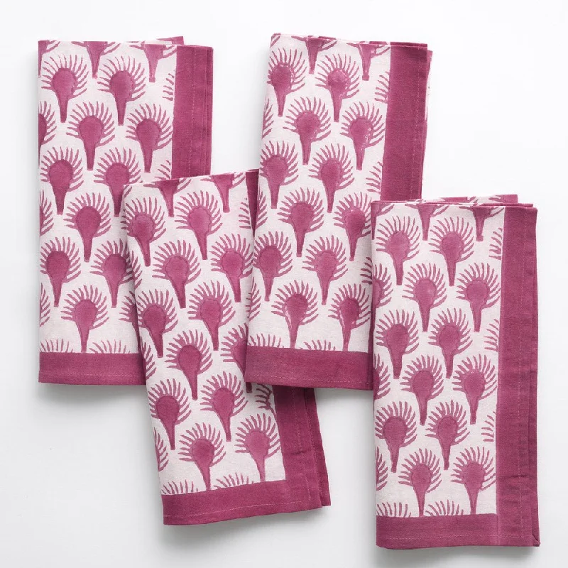 Bold green soup bowls-Geo Feather Fuchsia Napkin | Set of 4