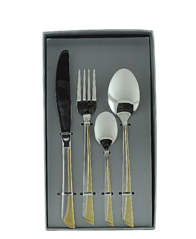 Portable bamboo utensil kits-Aqua 16 Piece Cutlery Set - Silver-Gold