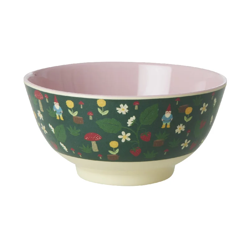 Eco-friendly bamboo knives-Rice DK Melamine Bowl with Forest Gnome Print- Medium - 700 ml