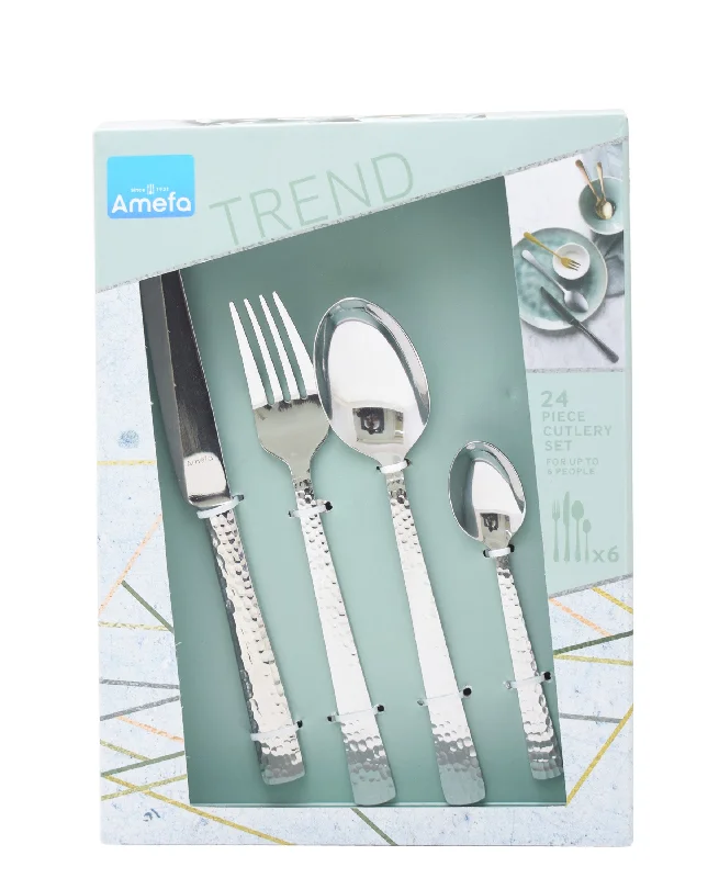 Rustic stainless steel spoons-Amefa Trend 24 Piece Cutlery Set - Silver