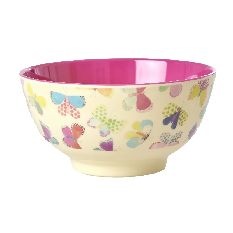 Elegant silver dessert knives-Rice DK Melamine Bowl with Butterfly Print - Medium - 700 ml