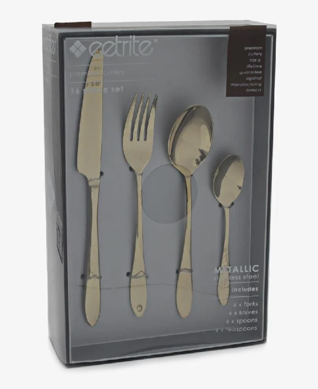 Lightweight wooden forks-Eetrite 16 Piece Premium Cutlery Set - Gold