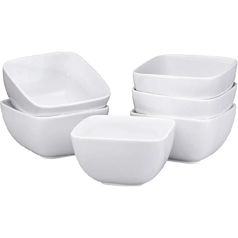 Modern glass serving spoons-Bruntmor Large Porcelain Square Bowls 26 Oz Ceramic Set of 6