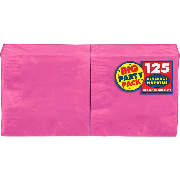 Dishwasher-safe plastic trays-NAPKIN - BRIGHT PINK 125 CT/PKG       BEVERAGE