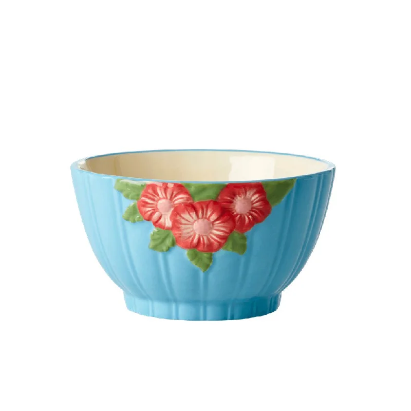 Minimalist pottery dinner sets-Rice DK Ceramic Bowl with Embossed Flower Design - Mint - Small