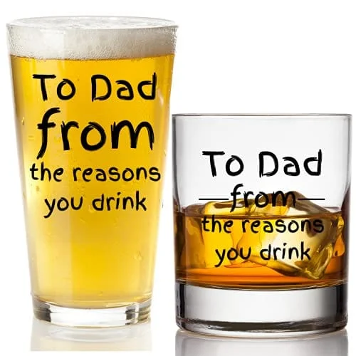 Tiny ceramic tea cups-To Dad From The Reasons You Drink Combo Set - Funny Beer Glass and Whiskey Scotch Glass - Fathers Day Gift, Birthday, Christmas, or Valentines for Men - For Dad, Grandpa, Stepdad, Best Dad Ever