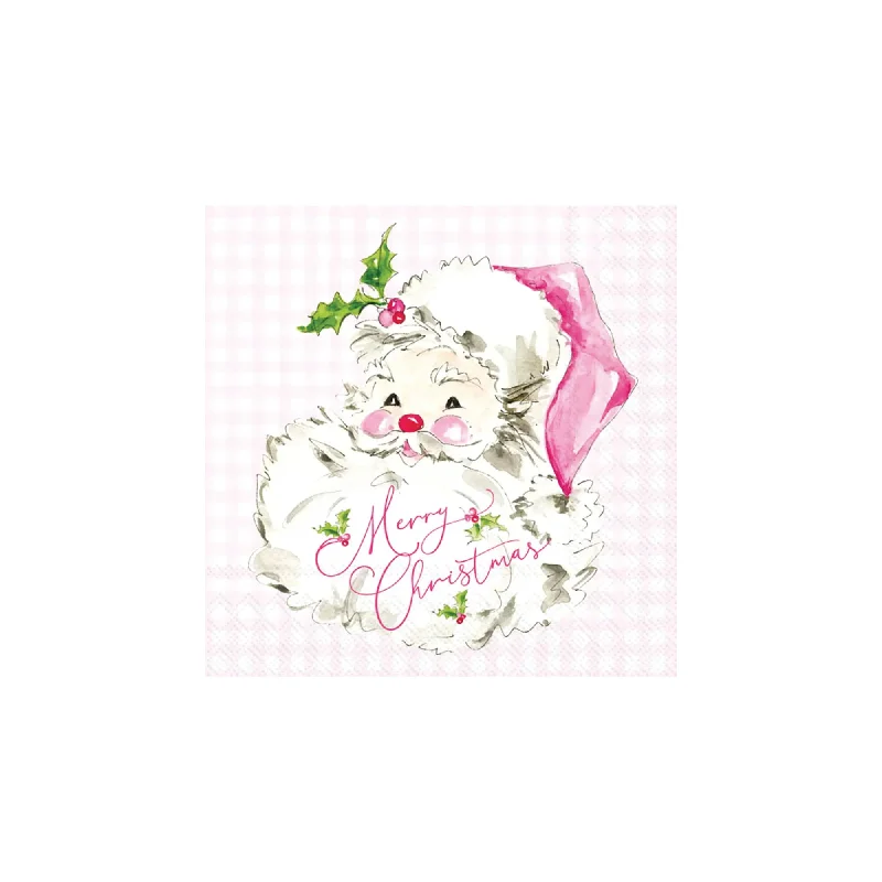 Handmade pottery dinnerware-Pink Gingham Santa Claus Dessert Napkins 20ct