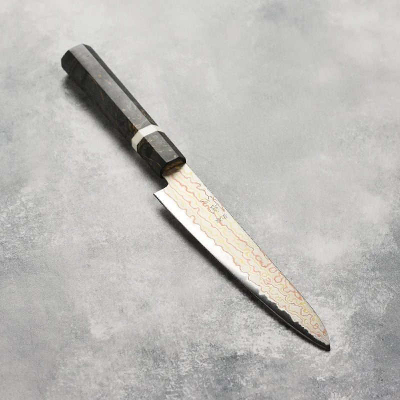 Eco-friendly bamboo knives-Hatsukokoro Hayabusa Aogami #2 Rainbow Damascus 5.9" Petty