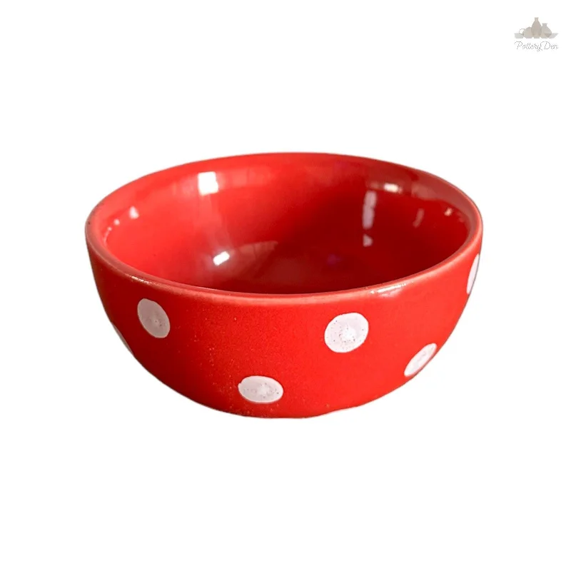 Hand-painted porcelain teapots-Red Polka Dots Dessert Bowl | Height 4.5 cm | Diameter 9.5 cm | Hand Painted |  Set of 1 | Ceramic Pottery | Ideal for serving desserts or curry food items