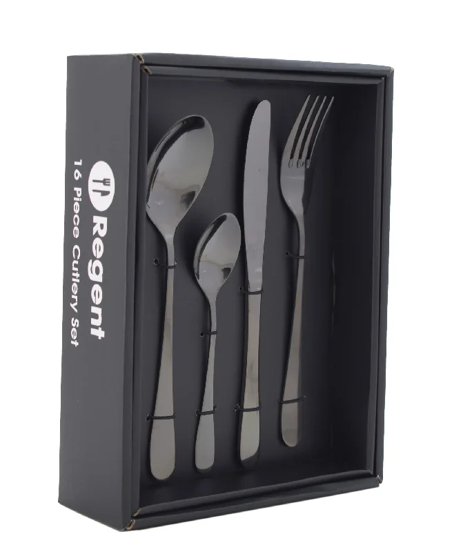 Novelty kids’ animal cutlery-Regent Chiswick Stainless Steel 16 Piece Cutlery - Black