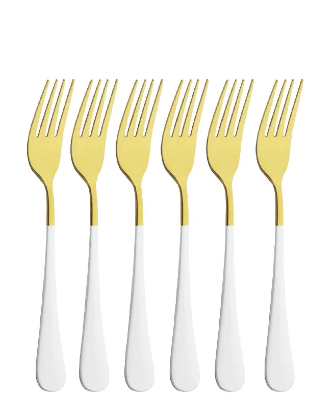 Luxury gold wine glasses-Kitchen Life Forks Cutlery Set 6 piece - White