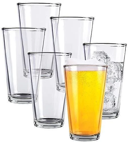 Large glass iced tea cups-Clear Glass Beer Cups – 6 Pack – All Purpose Drinking Tumblers, 16 oz – Elegant Design for Home and Kitchen – Great for Restaurants, Bars, Parties – by Kitchen Lux