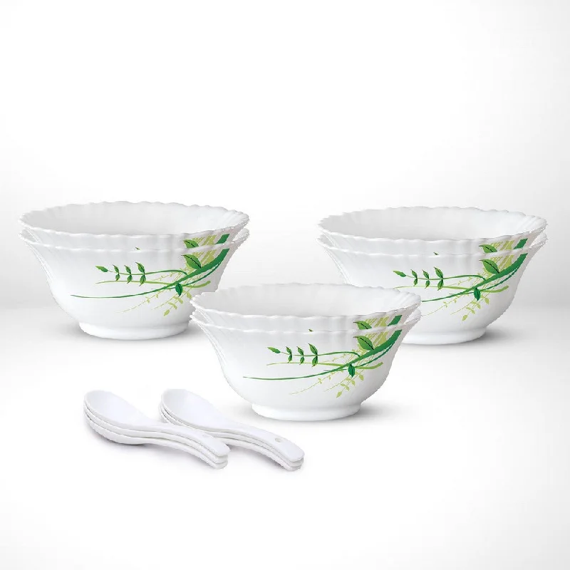 Classic white serving tureens-Larah by Borosil Green Herbs Soup Bowl Set