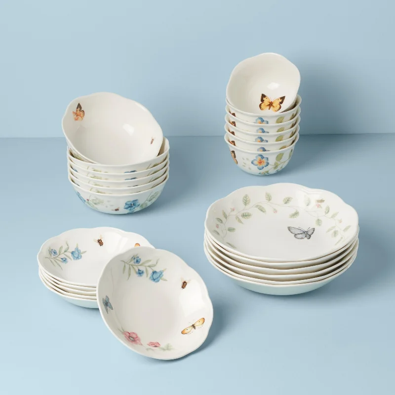 Classic blue soup spoons-Butterfly Meadow 24-Piece Bowl Set