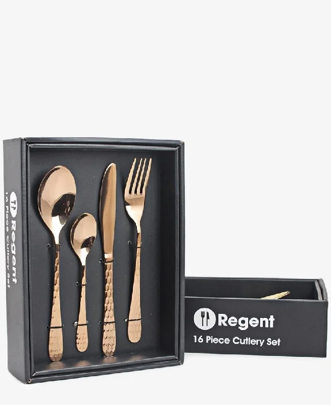 Stackable stoneware side plates-Regent 16 Piece Richmond Cutlery Set - Rose Gold