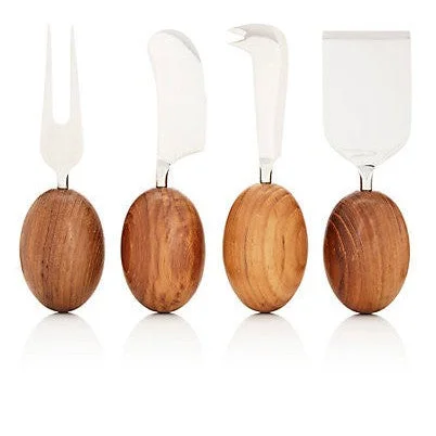 Minimalist stainless steel ladles-Teakwood Cheese Set