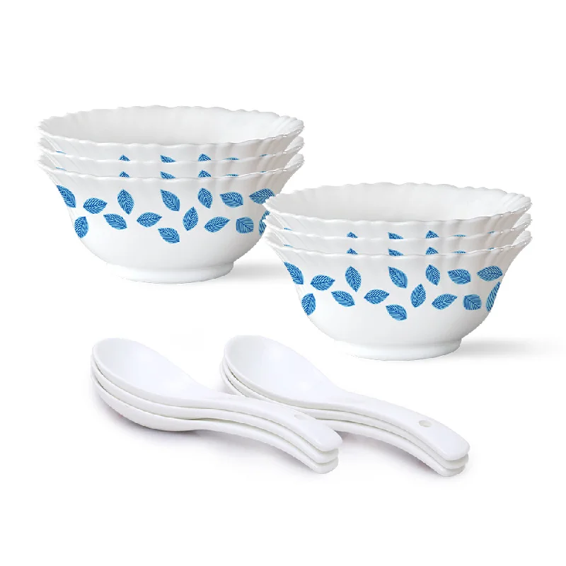 Sleek ceramic dinner plates-Larah by Borosil Blue Leaves Soup Bowl Set