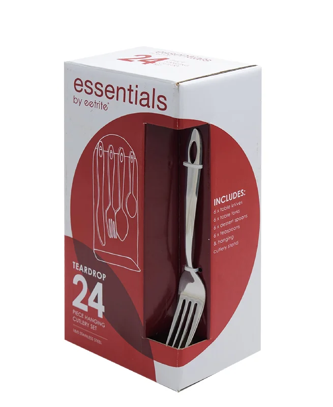 Compact camping tableware-Eetrite 24 Piece Essentials Teardrop Hanging Cutlery Set - Silver