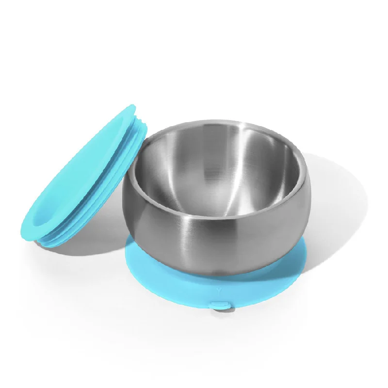 Floral porcelain dinner bowls-Avanchy Stainless Steel Suction Baby Bowl Lid Blue