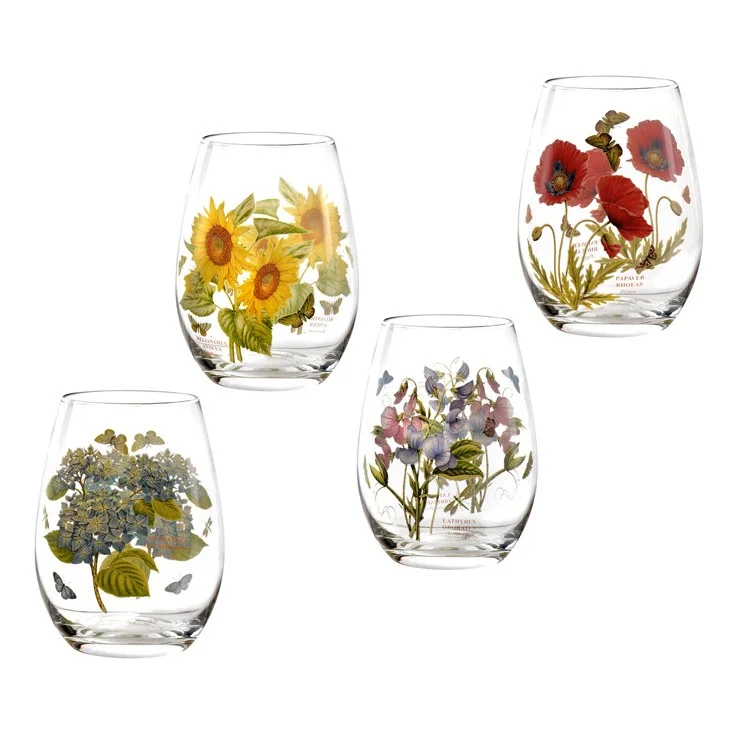 Personalized family mugs-Botanic Garden 19 Oz Stemless Wine Glasses Set of 4