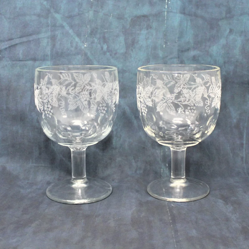 Elegant silver-rimmed mugs-Beer Schooner, Bartlett Collins, Thumbprint, Golden Grapes, Set of 2, Vintage, SOLD