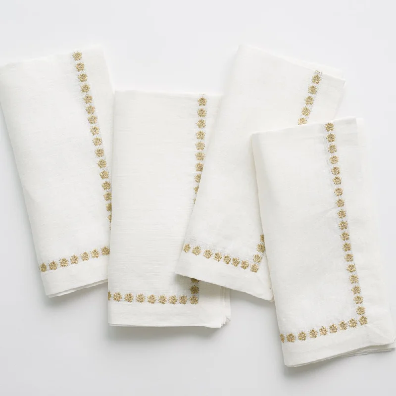 Minimalist pottery dinner sets-India Hicks Home Gold Stars White Linen Napkin | Set of 4