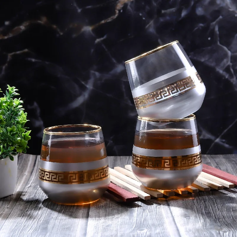 Outdoor ceramic drinking mugs-Handmade Grey Crystal Glass With Versace Line (Set of 6)