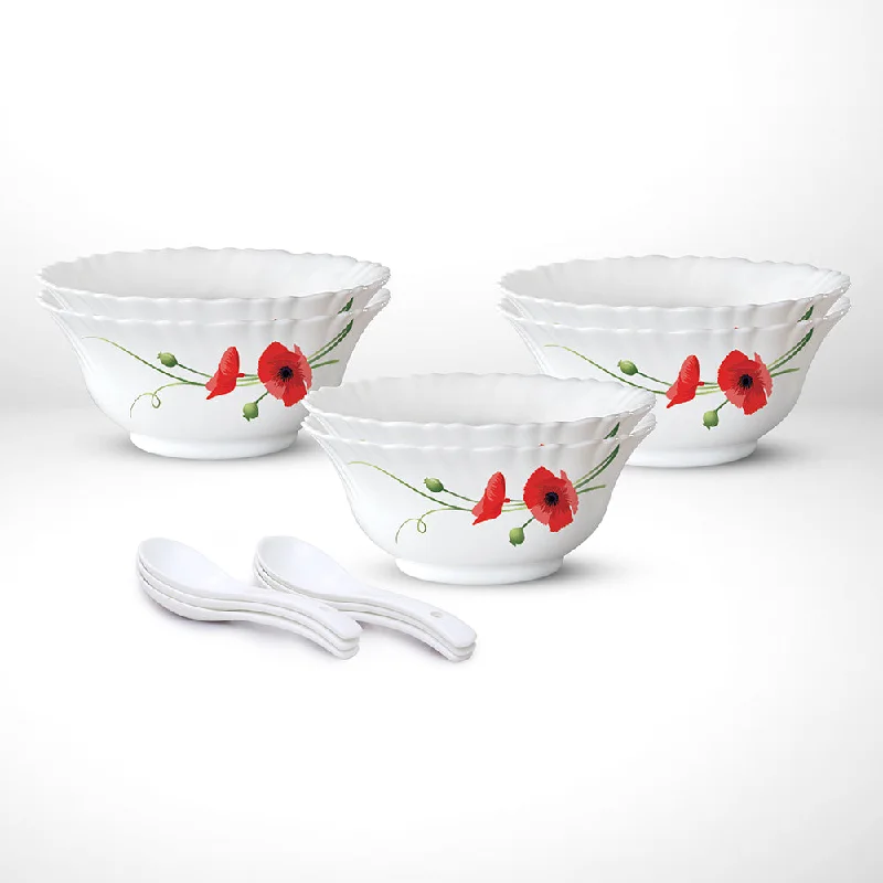 Compact travel dinnerware kits-Larah by Borosil Red Carnation Soup Bowl Set