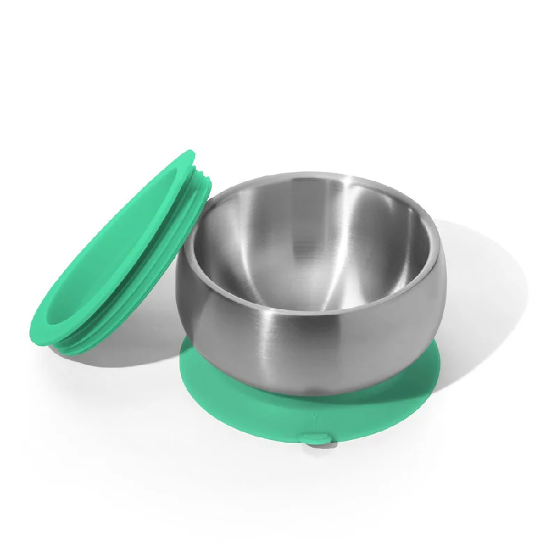 Shatter-resistant glass plates-Avanchy Stainless Steel Suction Baby Bowl Lid Green