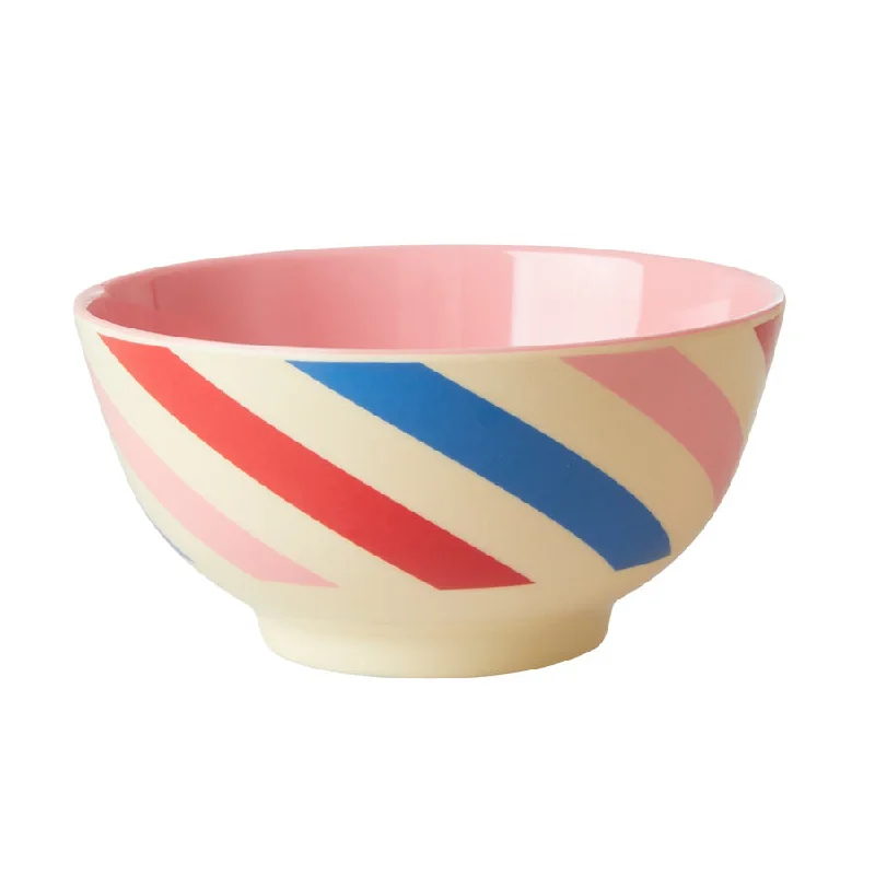 Dishwasher-safe plastic trays-Rice DK Melamine Bowl with Candy Stripes Print - Two Tone - Medium