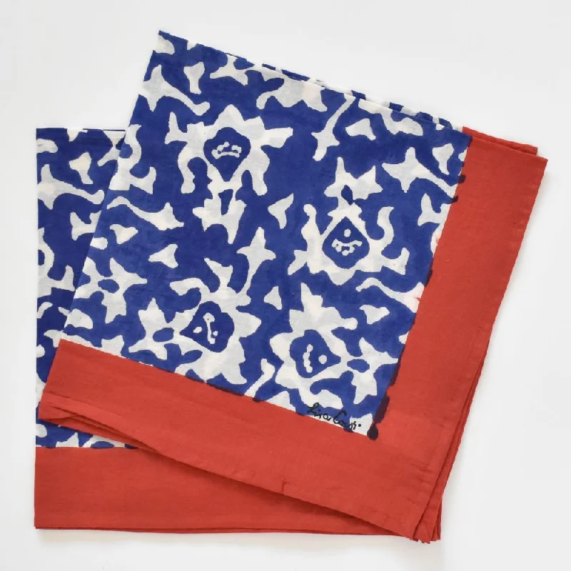 Dishwasher-safe acrylic bowls-Lisa Corti Arabesque Blue Natural block printed cotton napkins - set of 2