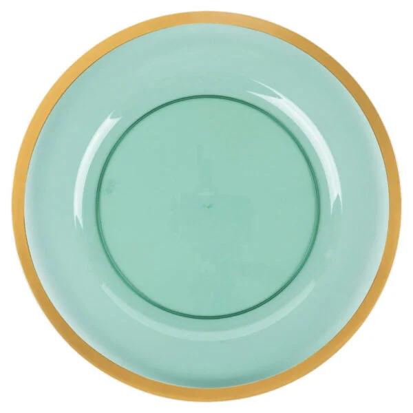 Modern glass serving spoons-Green and Gold Rim Chargers 13″ Round Plastic Charger Plate - 4 Pack