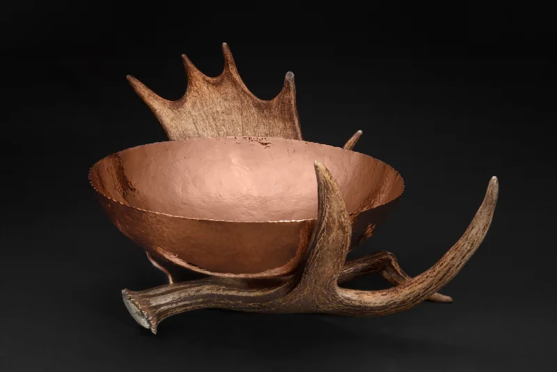 Shatterproof porcelain tumblers-Copper Bowl with Moose Antler Stand