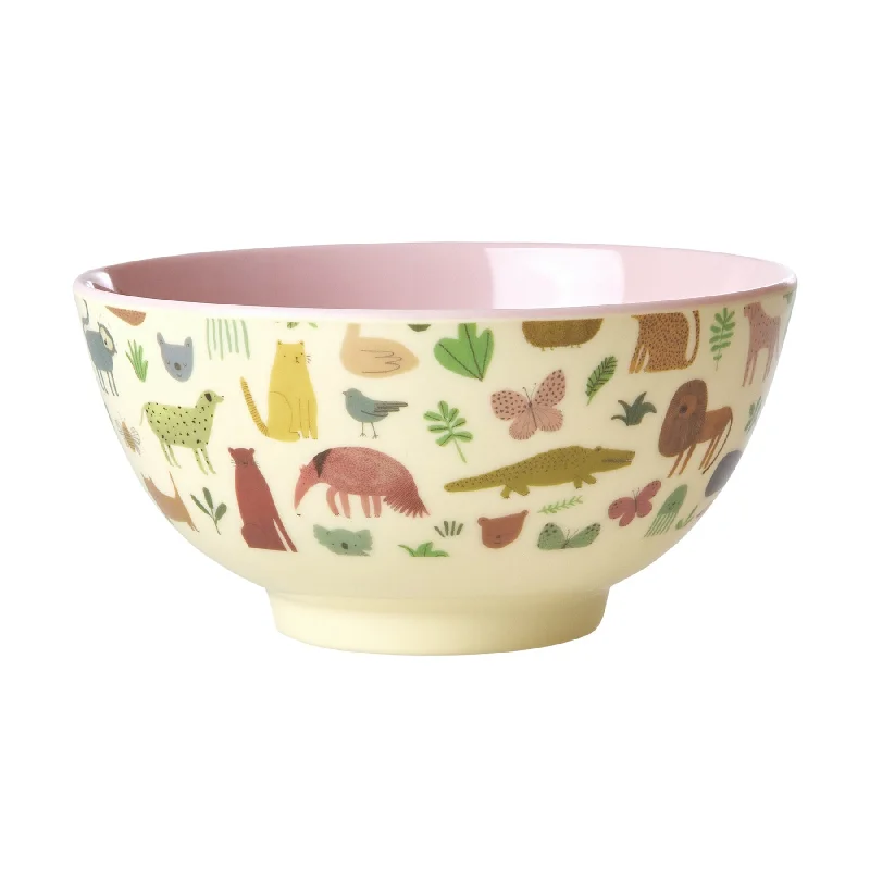 Rustic pottery serving dishes-Rice DK Melamine Bowl with Pink Sweet Jungle Print- Medium - 700ml