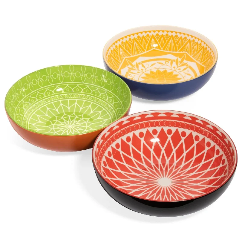 Dishwasher-safe plastic trays-72 oz Bowls Extra Large Serving Bowls Set of 3 Colorful Porcelain Dishes Microwave & Oven Safe Great for Dinner Parties