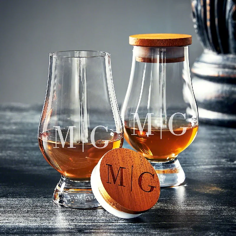 Double-insulated stainless tumblers-Monogrammed Glencairn Glasses with Lids