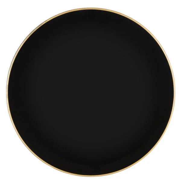 Modern glass serving spoons-Black and Gold Rim 13″ Round Plastic Charger Plate - 4 Pack