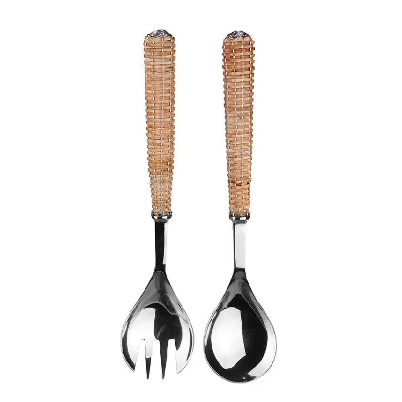 Minimalist stainless steel sets-Salad Server Set/2 with Reed Woven Handle