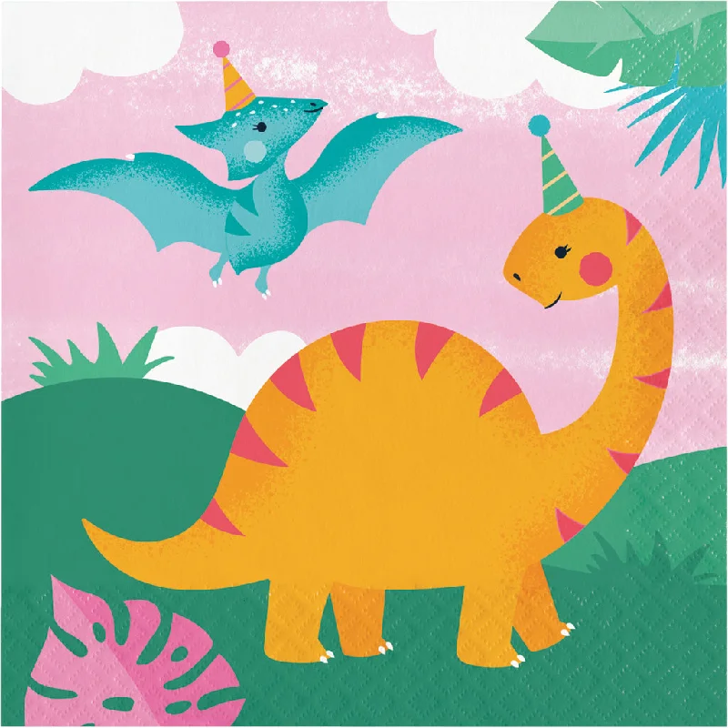 Cute star-themed kids’ plates-Girl Dino Party Lunch Napkins | 16ct