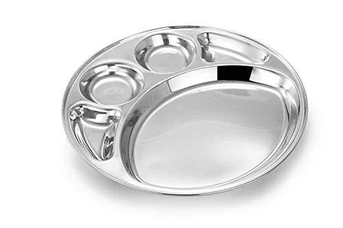 Durable plastic picnic sets-Stainless Steel Round Deluxe Thali/Plate or Mess Tray, 5 Compartments