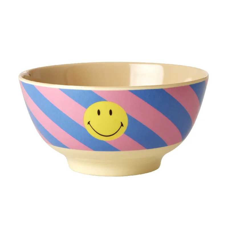 Durable stainless steel forks-Rice DK Melamine Bowl with Striped Smiley Print - Medium