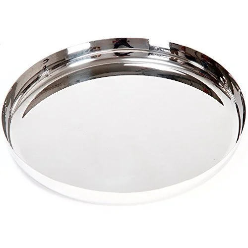 Dishwasher-safe plastic trays-Stainless Steel Round Straight Border Thali, Diameter - 20", Upright Rim