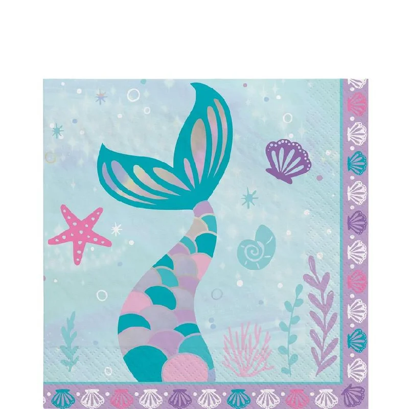 Eco-friendly bamboo knives-Shimmering Mermaids Lunch Napkins | 16ct