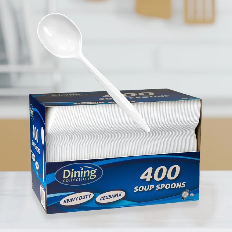 Heavy-duty melamine spoons-Dining Collection Soupspoons (Box) - White Plastic - 400 ct. (#06434)