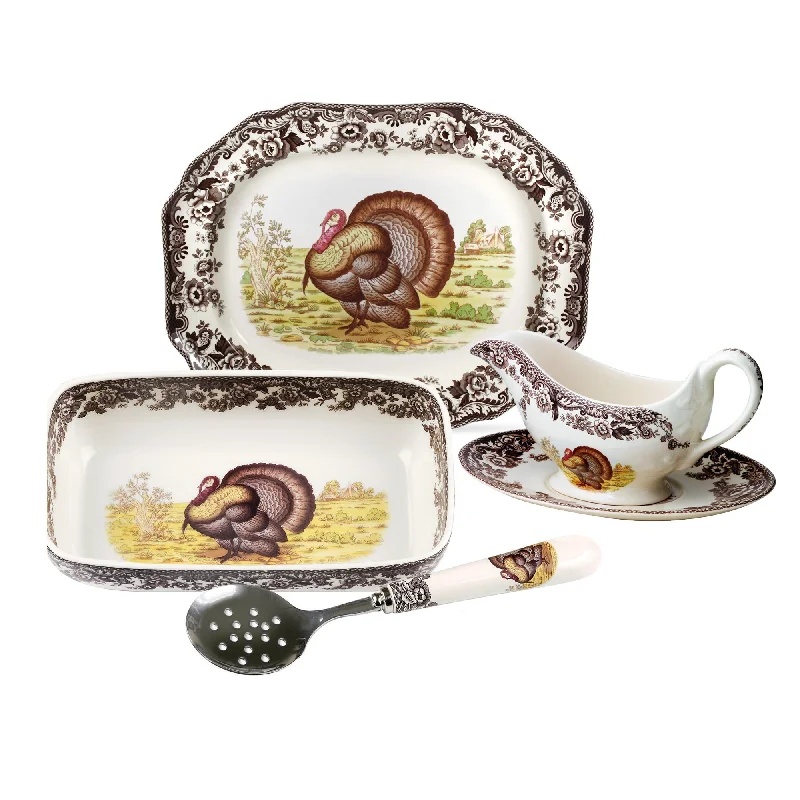 Luxury silver soup tureens-Woodland Turkey Serveware, Set of 3