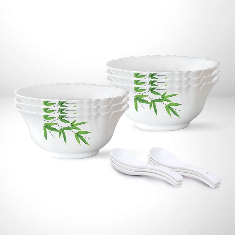 Modern porcelain salad plates-Larah by Borosil Bamboo Leaves Soup Bowl Set