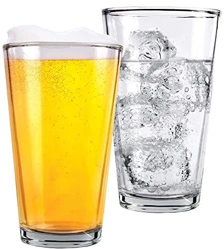 Frosted plastic travel tumblers-1 Pint Beer Glasses - 2 Pack – Elegant 16 oz Tall Clear Drinking Glass and All Purpose Tumblers – Pub Style Design For Home Dining, Bars, and Parties – by Kitchen Lux