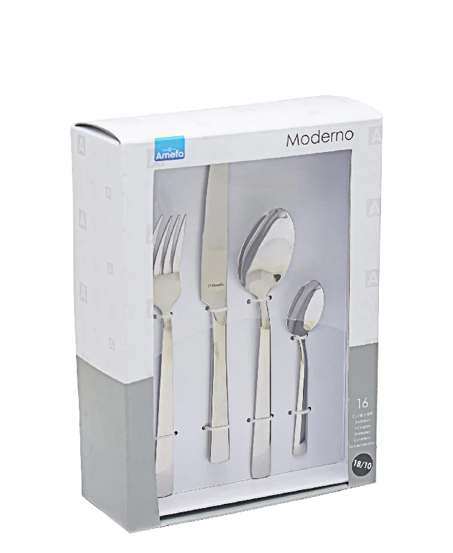 Minimalist stainless steel ladles-Amefa Moderno 16 Piece Cutlery Set - Silver