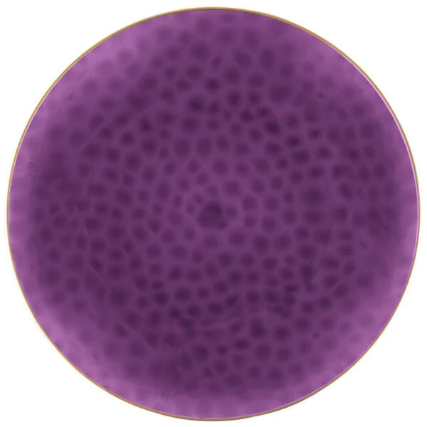 Bright orange ceramic plates-Purple and Gold Rim Hammered 13″ Round Plastic Charger Plate - 4 Pack