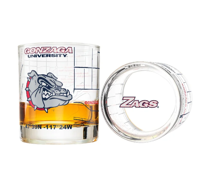 Retro glass teacups-Gonzaga University Whiskey Glass Set (2 Low Ball Glasses)